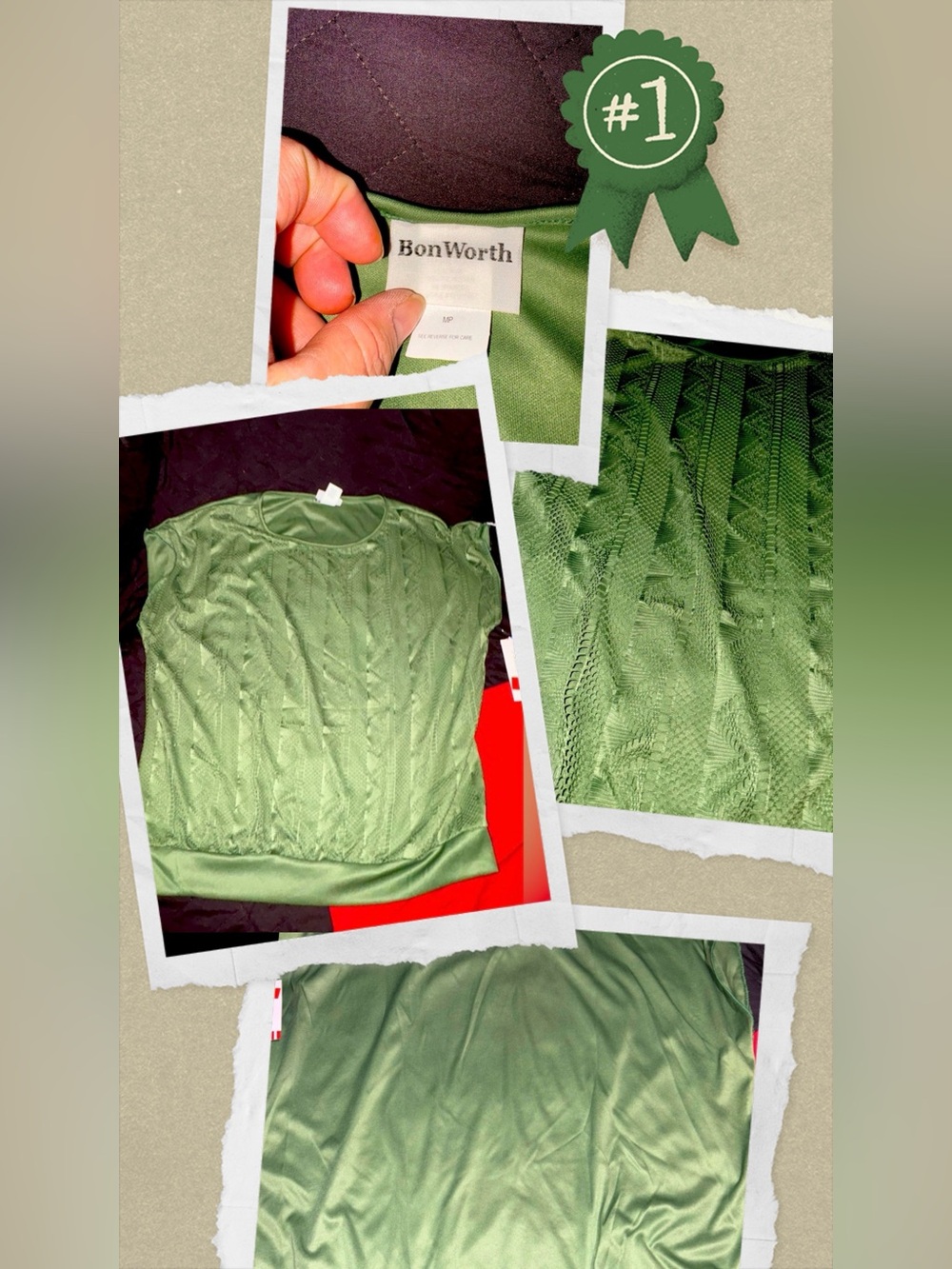 Green‎ Boxy Cap Sleeve Blouse Tote #1558